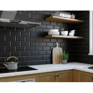 Fa&iuml;ence murale m&eacute;tro noir mat L.15 x l.7,5 cm x &eacute;p.7,2 mm