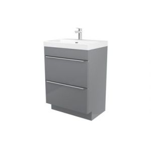 Meuble vasque &agrave; poser gris l.60 cm Imandra + plan vasque blanc r&eacute;sine Mila, GoodHome