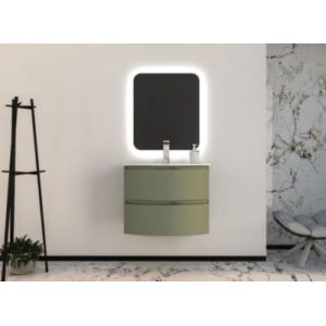 Ensemble Vague L.70 cm meuble sous vasque kaki mat + plan vasque r&eacute;sine blanc