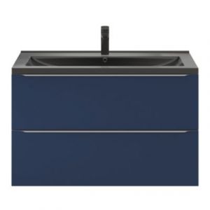 Meuble vasque suspendu bleu nuit mat l.100 cm Imandra + plan vasque noir céramique Nira, GoodHome