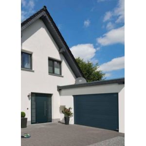Porte de garage sectionnelle acier Hormann WoodGrain gris anthracite RAL 7016 - l.300 x h.212,5 cm - motoris&eacute;e