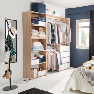 Kit dressing bicolore Karisma avec bloc 4 tiroirs décor chêne et blanc l. 181,5 x P. 39,95 x H. 200,4 cm