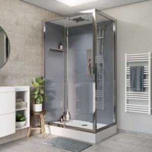 Cabine de douche hydromassante droite chrom&eacute; GoodHome Beloya 80 x 120 cm