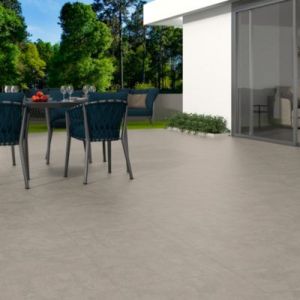 Carrelage sol ext&eacute;rieur en gr&egrave;s c&eacute;rame &eacute;maill&eacute; effet b&eacute;ton gris perle l.30 x L.60 x &eacute;p. 0.9cm Bauha