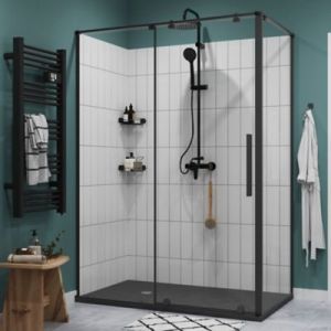 Porte de douche coulissante GoodHome Ezili transparent profil&eacute; noir 140 cm