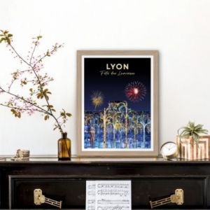 Image encadrée Lyon fête des lumières multicouleurs l.30 x H.40cm Dada Art