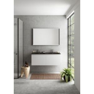 Meuble vasque suspendu blanc mat l.120 cm + plan double vasque noir mat r&eacute;sine, Pura+