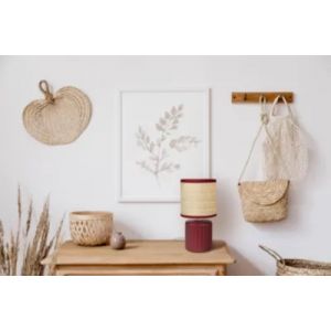 Lampe &agrave; poser en rotin et c&eacute;ramique rouge H.28,5 cm E14 40W Seynave Shani