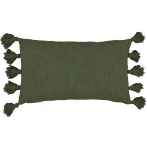 Housse de coussin à pompons en coton vert kaki L.50 x l.30cm Deko & Co
