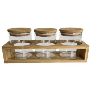 Pots &agrave; &eacute;pices en verre avec couvercle en bambou et support Guy Levasseur Delhi