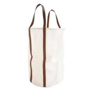 Panier à linge rond blanc avec anses effet cuir marron l.40 x H.60 x P.40 cm, Box & Beyond