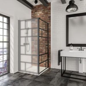 Paroi lat&eacute;rale pour porte de douche pivotante l.80 x H.193 cm, verre transparent anticalcaire, d&eacute;cor atelier, profil&eacute; chrom&eacute;, Schulte NewStyle