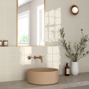 Fa&iuml;ence murale unie beige brillant L.10 x l.10cm x &eacute;p.0,8mm, Equipe Ceramica Twist