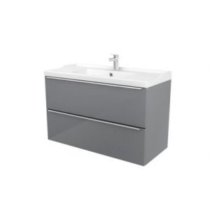 Meuble vasque suspendu gris l.100 cm Imandra + plan vasque blanc céramique Nira, GoodHome