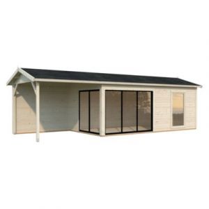 Abri / Studio de jardin Palmako Amanda bois naturel ép.44 mm surface totale 21,4m² + pergola 9,9m²