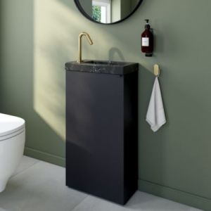 Meuble lave-mains &agrave; poser noir mat l.44 cm Imandra + plan vasque effet marbre noir, GoodHome