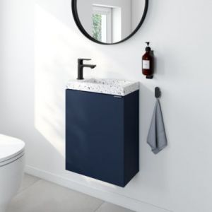 Meuble lave-mains à poser bleu nuit mat l.44 cm Imandra + plan vasque terrazzo, GoodHome