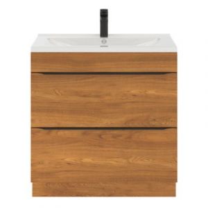 Meuble vasque à poser effet noyer l.80 cm Imandra + plan vasque blanc céramique Nira, GoodHome