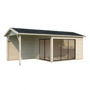 Abri / Studio de jardin Palmako Amanda bois naturel ép.44 mm surface totale 14,2m² + pergola 9,9m²