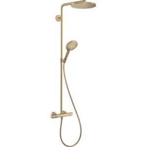 Colonne de douche thermostatique avec pommeau + douchette 3 jets + flexible + barre réglable, bronze brossé, Hansgrohe Select S240 PowderRain