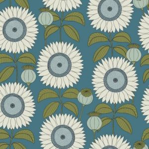 Papier peint vinyle intissé Cuisines & Bains Lutece mat et satiné tournesol, fleurs bleu, vert l.1005 x l.53 cm