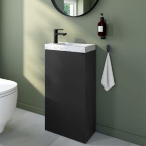 Meuble lave-mains à poser noir mat l.44 cm Imandra + plan vasque noir terrazzo, GoodHome
