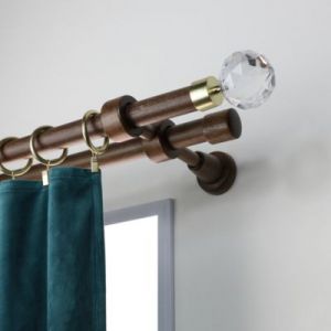 Support &oelig;il double tringle &agrave; rideau bois de h&ecirc;tre ch&ecirc;ne fonc&eacute; &Oslash;28mm L.130-200mm Mobois