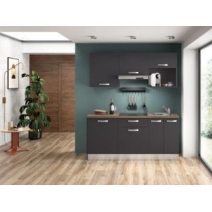 Cuisine compl&egrave;te mont&eacute;e All in gris anthracite L. 180 cm avec &eacute;lectrom&eacute;nager
