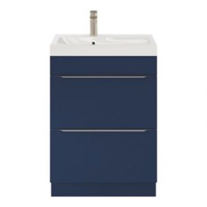 Meuble vasque à poser bleu nuit mat l.60 cm Imandra + plan vasque blanc résine Mila, GoodHome