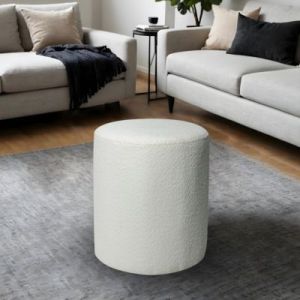 Pouf en tissu bouclette blanc écru Ø33 x H.39cm JBY Creation