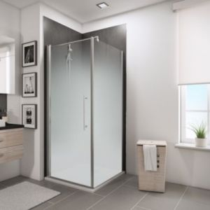 Porte de douche pivotante et paroi latérale l.80 x L.80 x H.190 cm, profilé chromé, verre brume, Schulte NewStyle