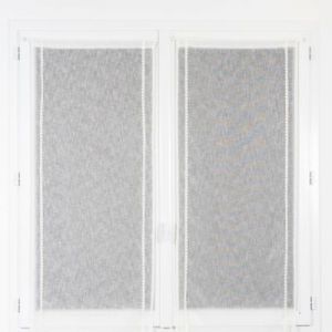 Paire de vitrage tamisant uni avec bande de petits cœurs passe-tringle Mélodie blanc L.160 x l.60cm Rocle
