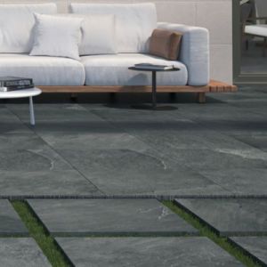 Carrelage sol ext&eacute;rieur en gr&egrave;s c&eacute;rame &eacute;maill&eacute; effet pierre anthracite l.60 x L.60 x &eacute;p.2 cm Pietra