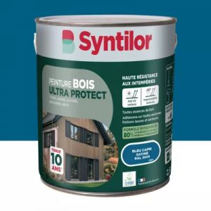 Peinture bois ext&eacute;rieur bleu capri RAL 5019 satin Syntilor Ultra Protect 2.5 L
