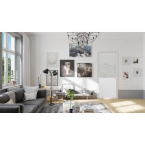 Bloc Porte Contemporain H. 204 X 83 X 3 cm cadre en aluminium blanc et verre Depoli blanc Poussant Gauche