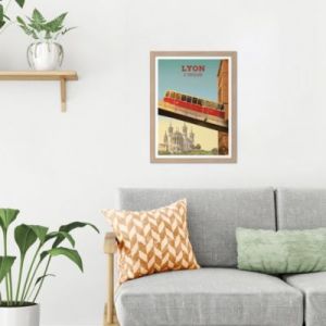 Image encadrée Lyon le funiculaire bleu, rouge l.30 x H.40cm Dada Art