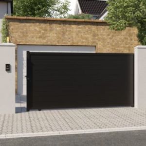 Portail coulissant aluminium Neva Klikstrom + motorisation Somfy l.410 x H.168 cm gris anthracite RAL 7021