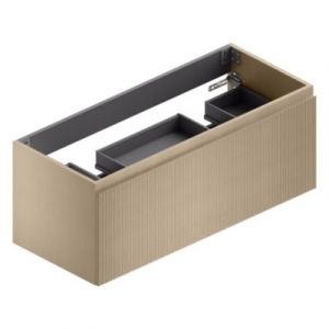 Meuble sous vasque suspendu placage ch&ecirc;ne clair stri&eacute; l.120 x H.46,5 x P.50,5 cm pour double vasque, Pura