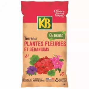 Terreau plantes fleuries et g&eacute;raniums sans tourbe 6L KB