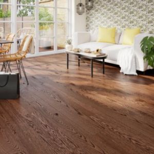 Parquet massif à coller Skara XL en chêne verni brun