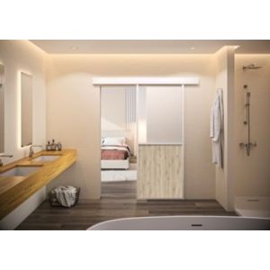 Kit porte coulissante en applique Contemporain blanc chêne terra cadre en aluminium et verre dépoli Blanc H 204 x 73 x 3,6 cm