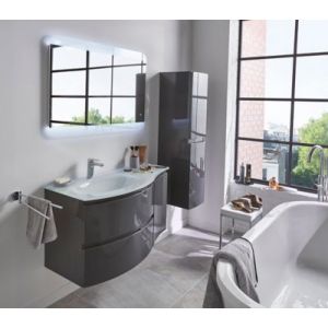 Meuble sous vasque gris anthracite Vague 104 cm + complément droit + plan vasque en résine