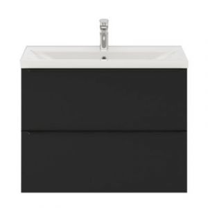Meuble vasque suspendu faible profondeur noir mat l.80 cm Imandra + plan vasque blanc céramique Nira, GoodHome