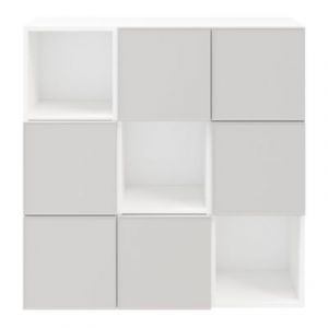 Étagère semi ouverte 9 cases blanche avec 6 portes grises claires mates GoodHome Atomia H. 112,5 x L. 112,5 x P. 37 cm