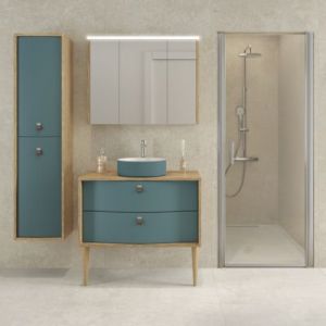 Armoire de salle de bains lumineuse LED avec miroir effet bois l.90 x H.70 x P.18 cm, Decotec Havana