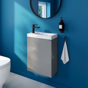 Meuble lave-mains suspendu gris brillant l.44 cm Imandra + plan vasque terrazzo, GoodHome