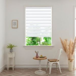 Store enrouleur jour / nuit sans per&ccedil;age Elin 2 blanc cass&eacute; l.120 x H.180cm Goodhome