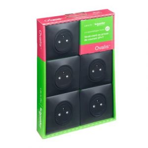 Prises de courant avec terre affleurante complète Schneider Electric Ovalis anthracite, lot de 5