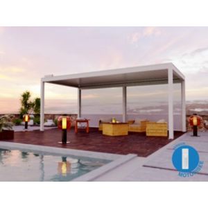 2 stores façade motorisés pour pergola Oviedo 6m blanc + 1 poteau central
