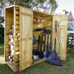 Armoire de jardin avec abri-b&ucirc;ches en bois trait&eacute; autoclave Klikstrom Losino